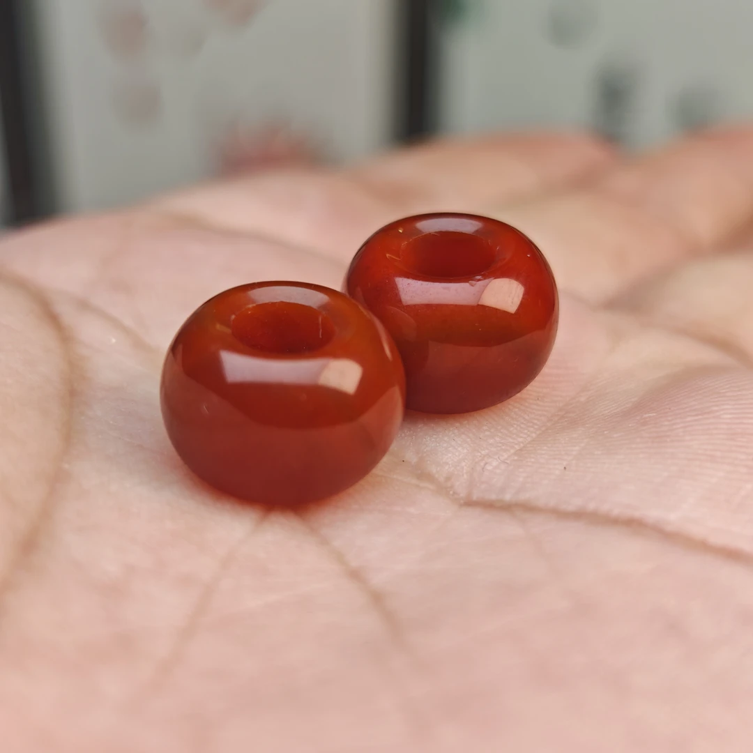 川料14x9mm玛瑙面包圈瓦西柿子红单珠配饰（多样性发货二颗）