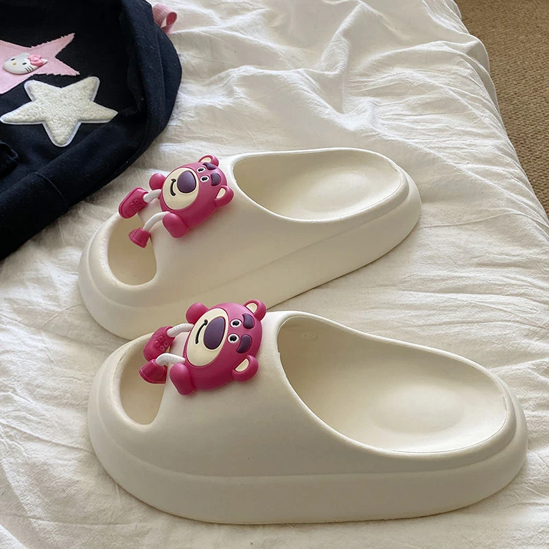 EVA踩屎感可爱草莓熊拖鞋女室内浴室洗澡外穿防滑不臭居家凉拖鞋