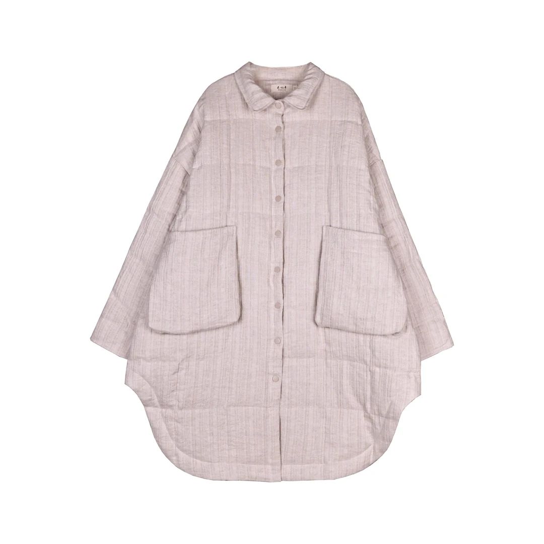 禾记年【云裊】汉麻翻领休闲宽松白鸭绒过膝中长款羽绒服时尚冬季