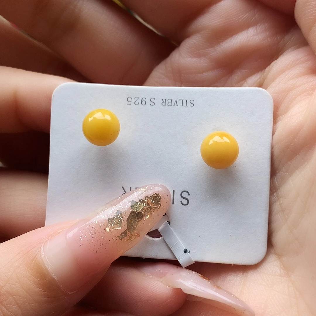 银S925镶嵌蜜蜡耳饰耳钉