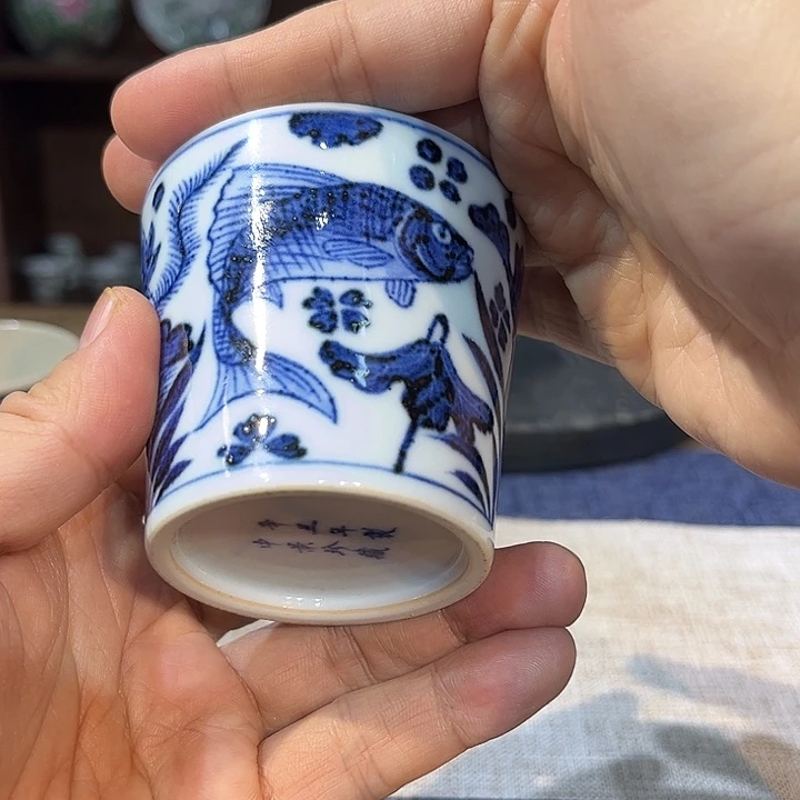 杯子瓷青花鱼藻杯子