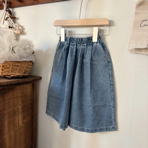 反豆kids新款童装女童七分裤软牛仔宽松休闲韩版裤子百搭0143