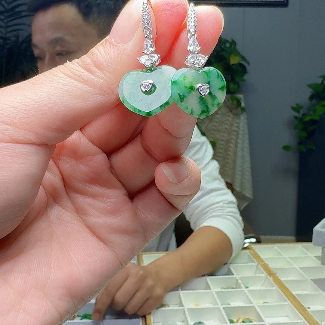 翡翠银S925镶嵌耳饰多样性发货其一