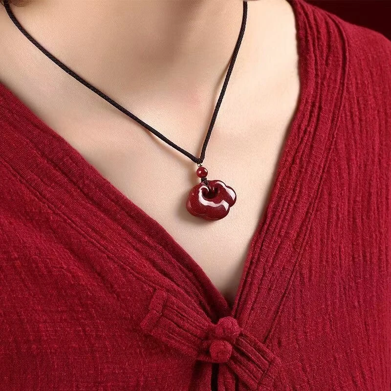 含辰砂工艺品（正品朱砂）平安锁如意吊坠项链儿童男女宝宝生日礼物