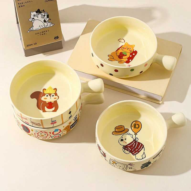 川岛屋可爱手柄碗带把手家用2025新款高颜值陶瓷碗个人专用泡面碗