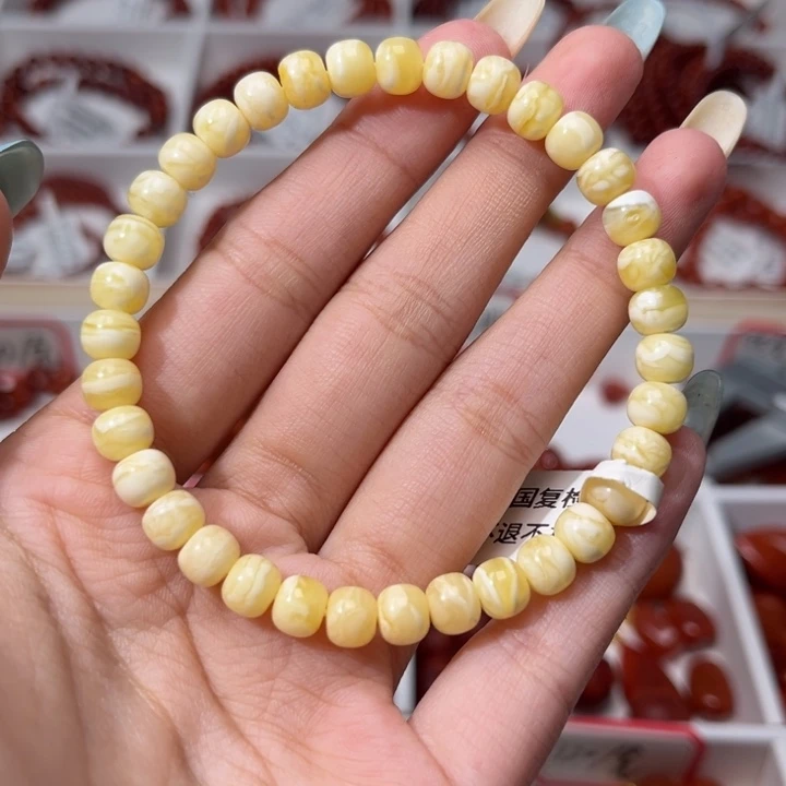 蜜蜡未镶嵌手链黄白花蜜蜡老型6.5+mm