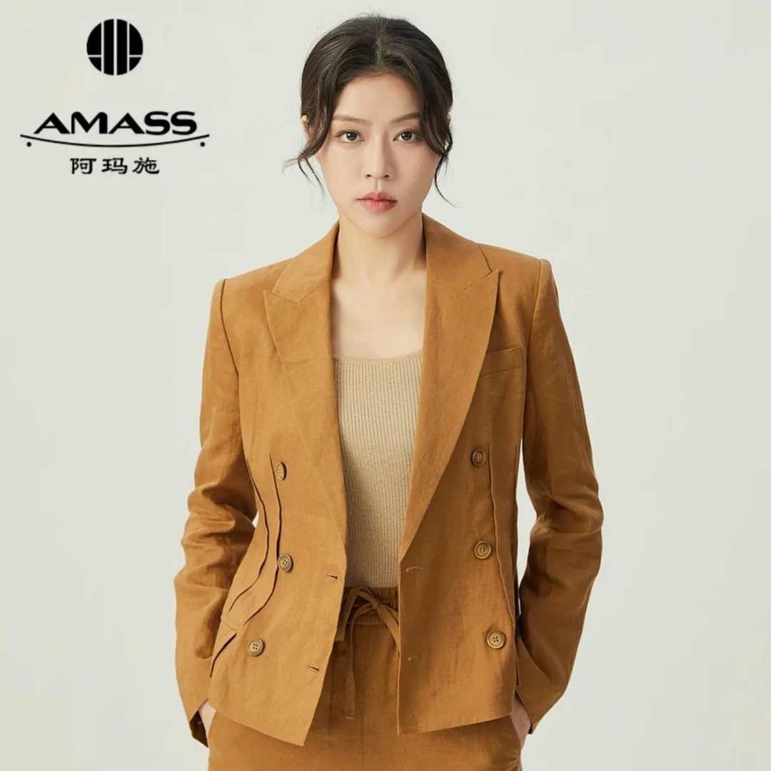 阿玛施新款简约气质优雅经典短款外套通勤收腰西装女款5400908