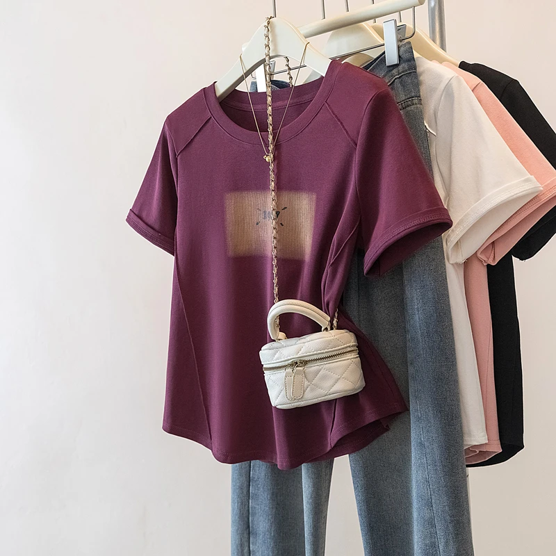 大码女装2025夏季新款百搭印花数字短袖T恤上衣1861