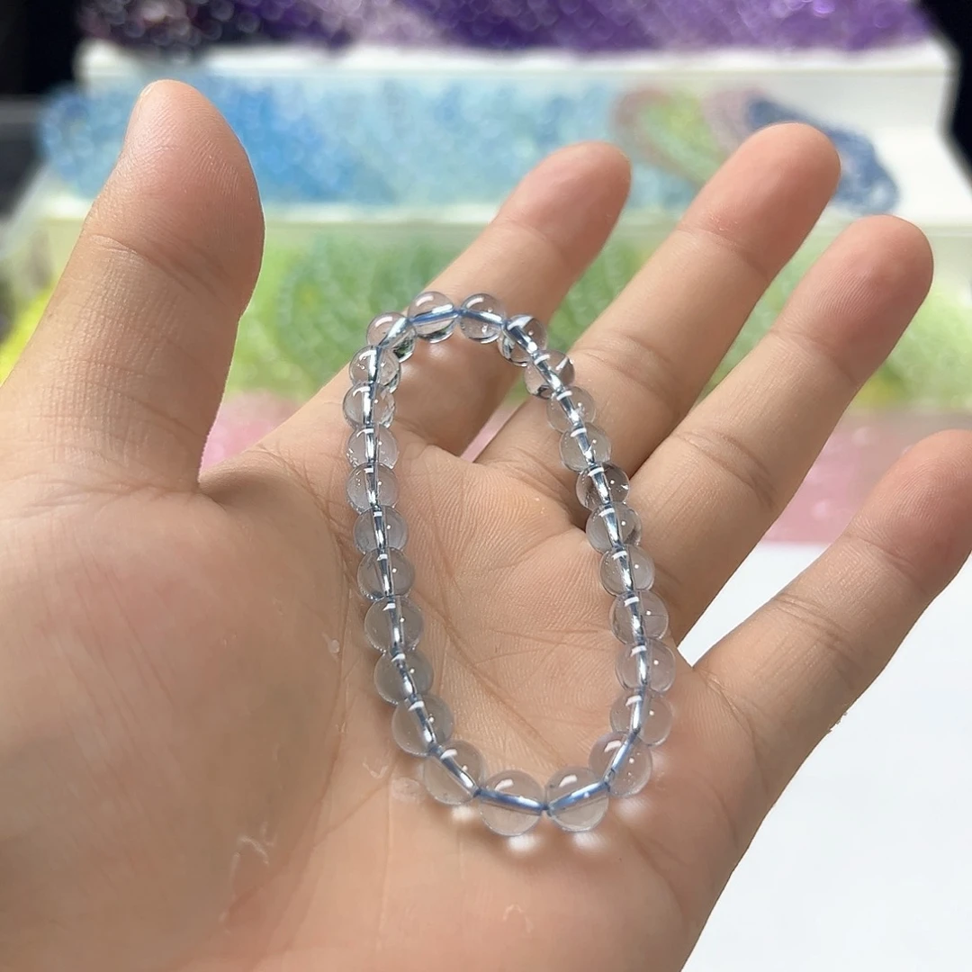 水晶手串未镶嵌山*海蓝托帕7咪拍十次合一单 不带证书