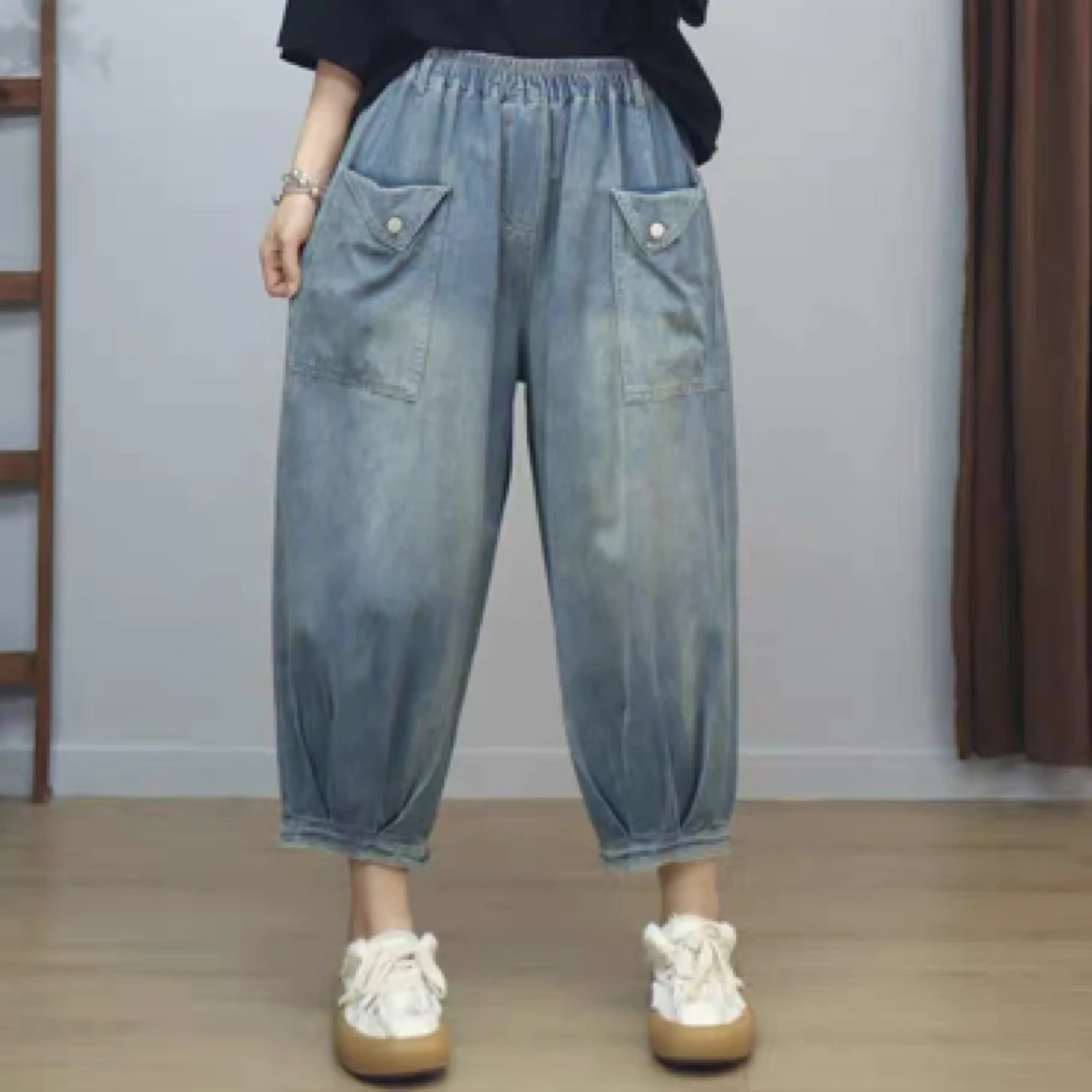 8071八分牛仔灯笼裤