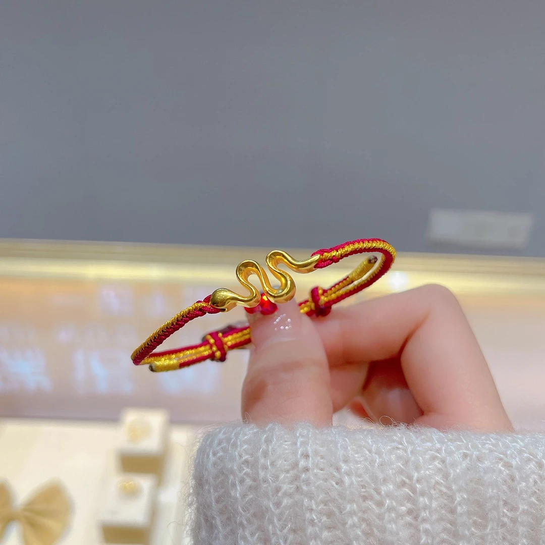 瑞诺黄金蛇形手链蛇年足金999新款本命年编织红绳转运礼物送女友