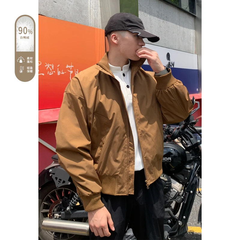 百搭夹克男款冬季bomber羽绒服正肩廓版外套立领休闲保暖短款外衣