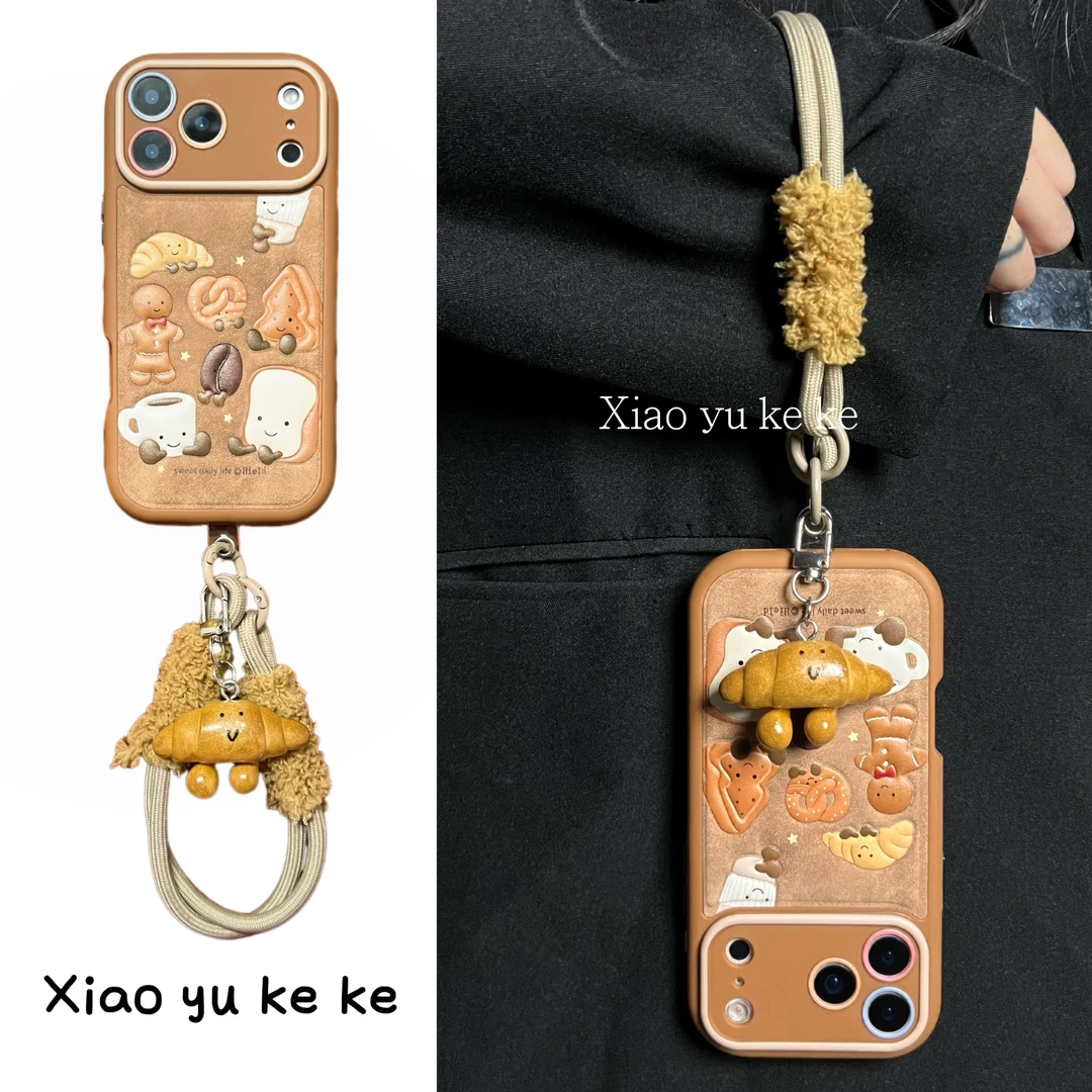 趣味胖胖皮纹印压吐司面包咖啡适用iPhone17pro手机壳苹果16pro新