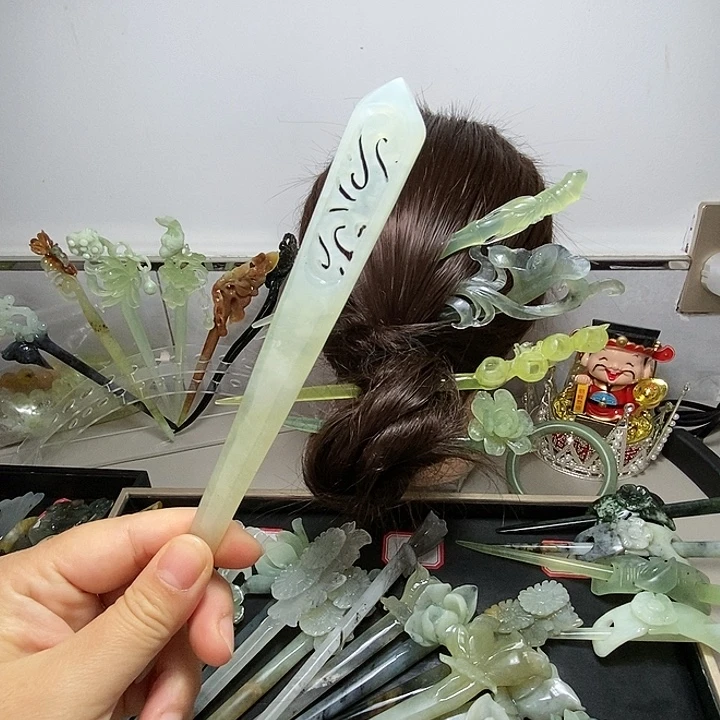 蛇纹石玉合金发饰窗花