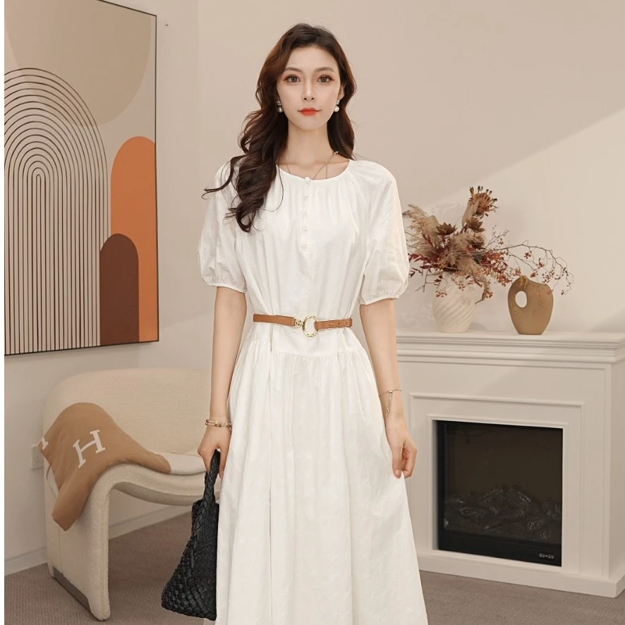 【GIRID AMSS】夏季新款气质白色简约宽松园领中长款无袖连衣裙女