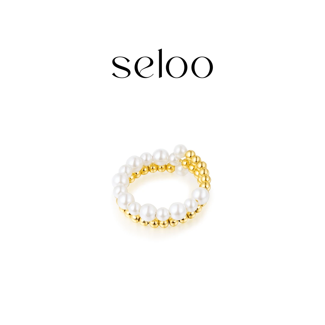 铜合金仿珍珠戒指 弹力双层珠戒指SE411J337
