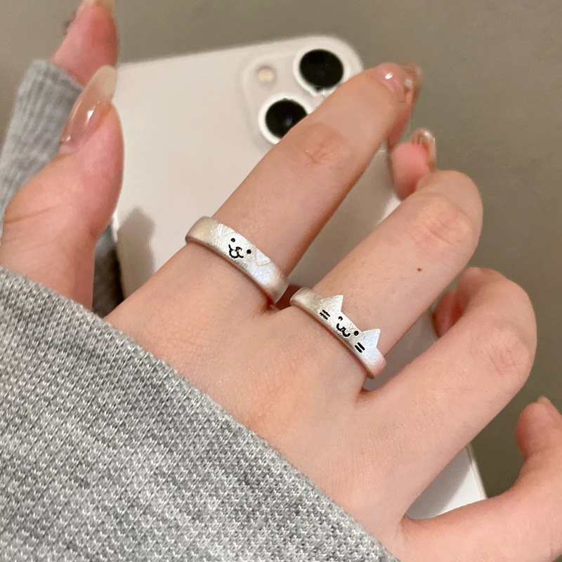 合金戒指 可爱猫咪小狗对戒情侣款食指戒指女小众设计开口可调节