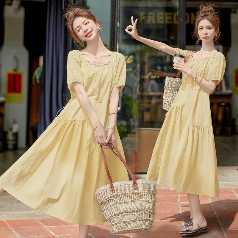 法式高级感系带显瘦连衣裙女2025夏季新款时尚气质减龄中长款裙子