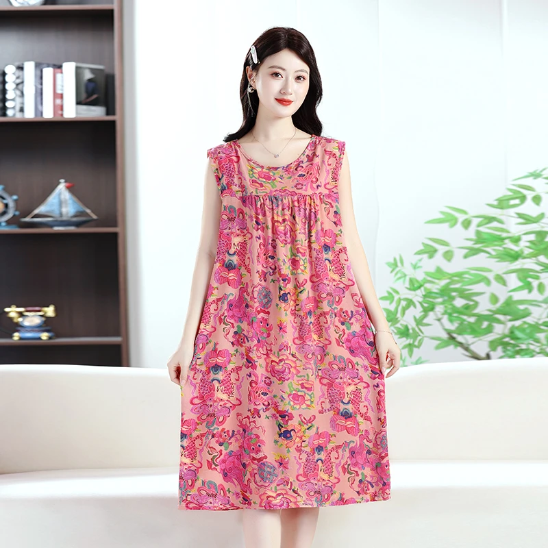 无袖大码棉绸宽松夏季不起球睡裙绵绸吊带睡衣时尚裙子夏天薄款