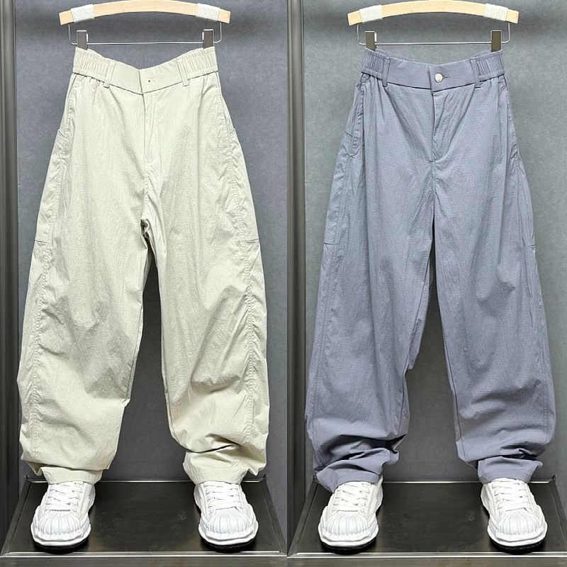 2025新款宽松直筒阔腿裤男士夏季薄款拼接休闲裤青年百搭纯色长裤