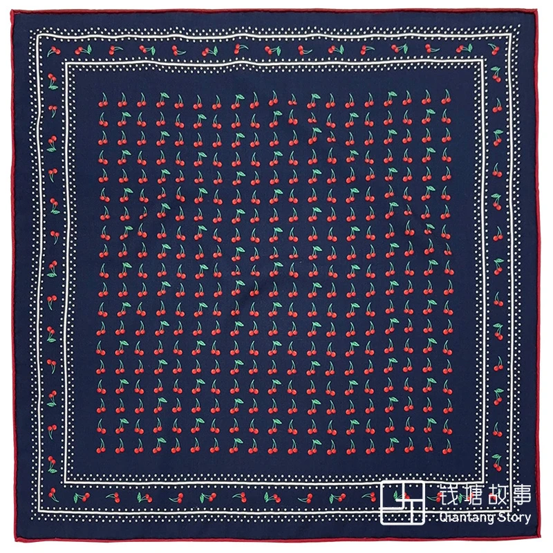 Qiantang Story/钱塘故事70丝毛-藏青小樱桃手工卷边真丝羊毛68