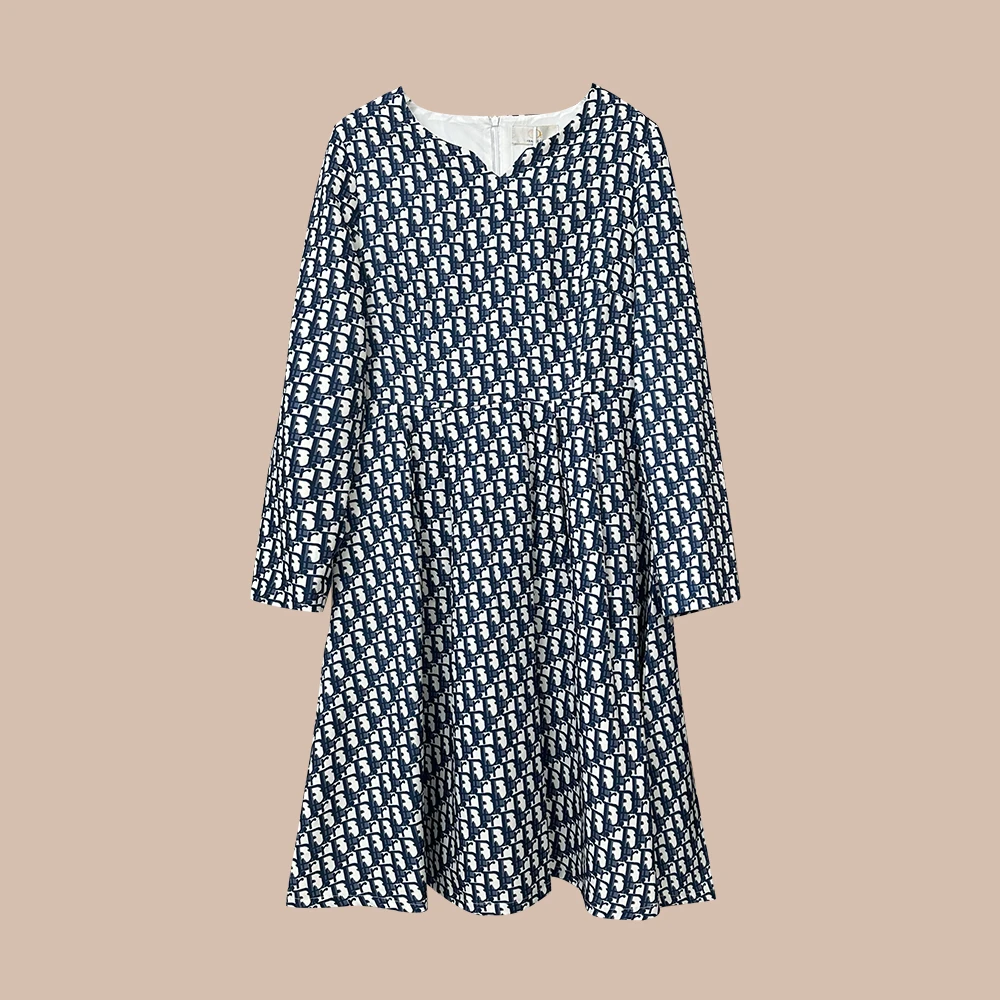 无腰带2025春夏新款显瘦设计师款长袖连衣裙（R中裙）