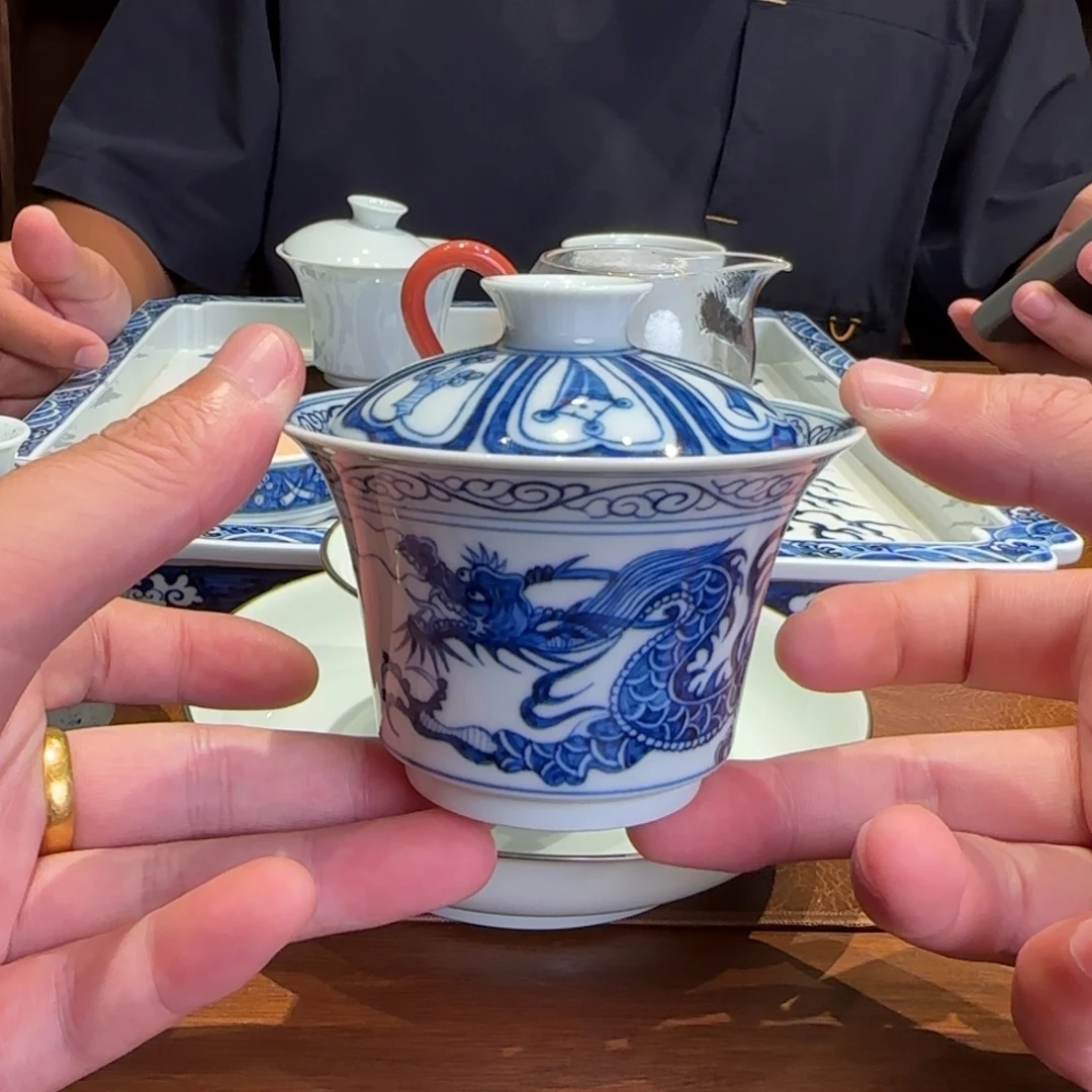 盖碗2.0马蹄杂宝铠甲龙纹盖碗盖下110cc