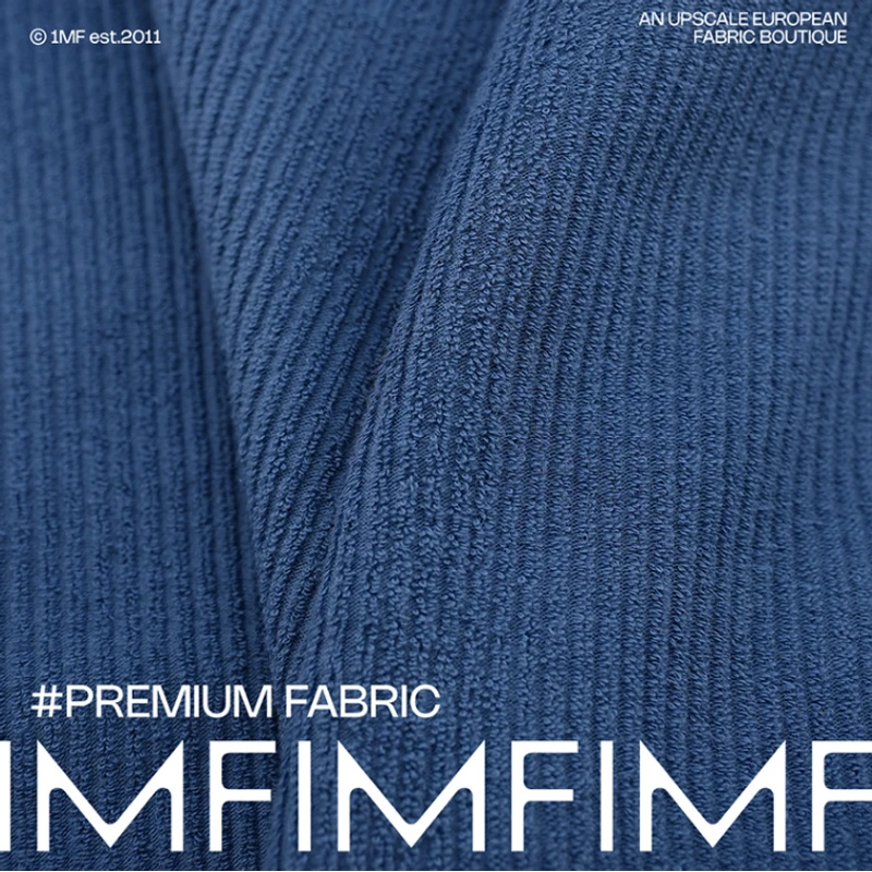 JIS 80%棉18%时装2%弹力灰蓝色弹力双面条绒布料 宽148CM