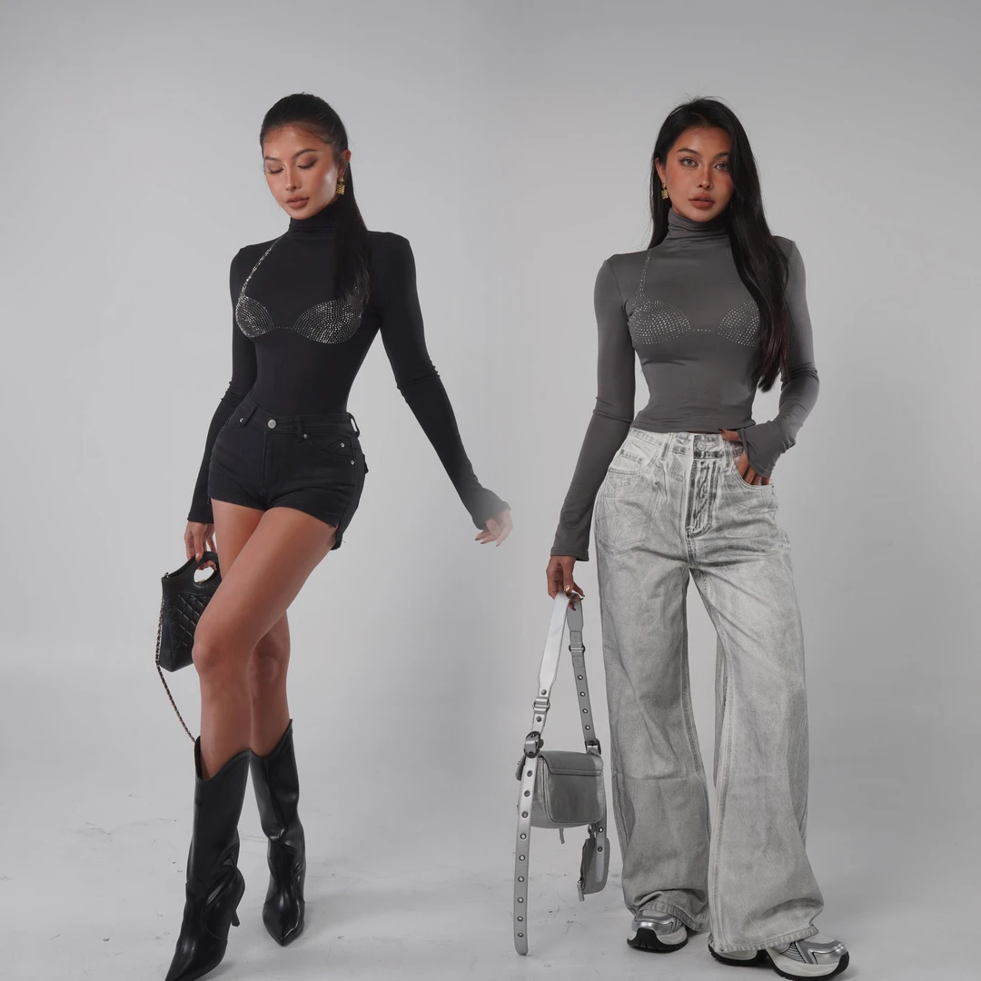 【蜜蜜家】睡公主 欧美辣妹性感莱赛尔高领长袖微透上衣 25/Z503