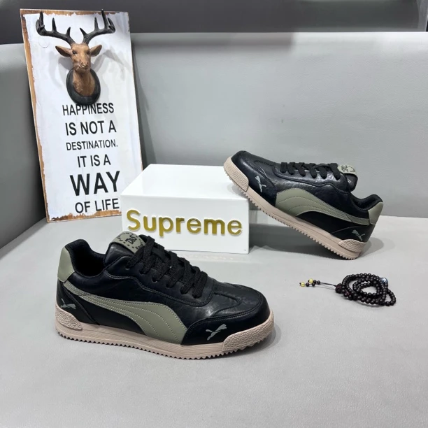 冬季新款皮面拼接设计洋气百搭时尚潮流休闲运动男鞋舒适休闲鞋