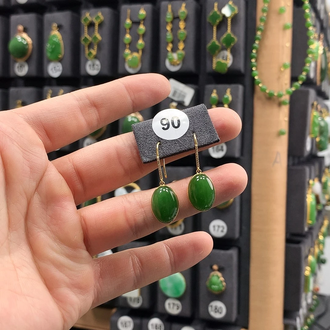 和田玉耳饰18K金镶嵌