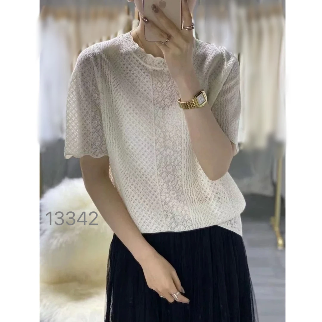 13342（部分无水洗唛，介意慎拍）WANGDAN新款蕾丝小波浪短袖