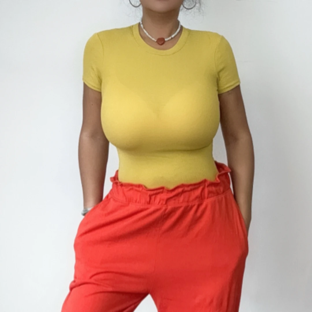 亚男家新款时尚糖果色纯色大弹力修身显瘦百搭圆领基础款短袖t恤