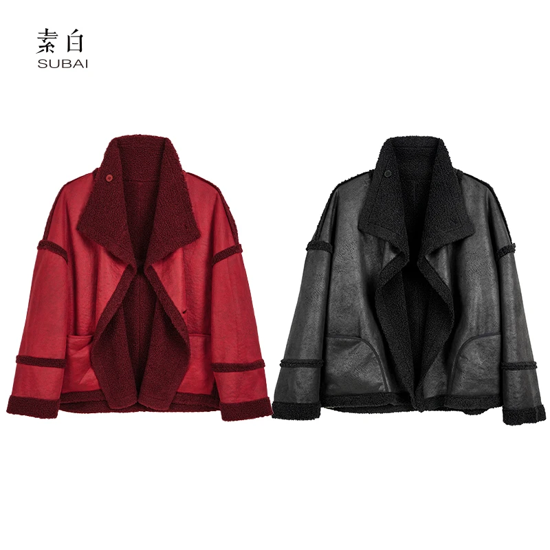 素白新品上新【双相】P02073双面可穿机车风慵懒时尚加厚羊羔毛外套