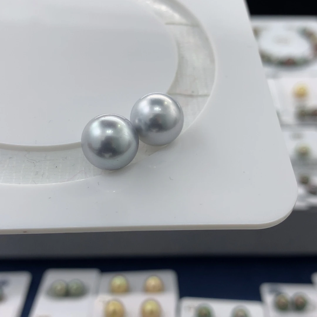 未镶嵌裸珠定制海水珍珠11.3-11.4MM奶奶灰铂金灰对珠