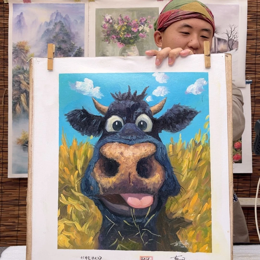 油画行路人小院绘画作品竞拍
