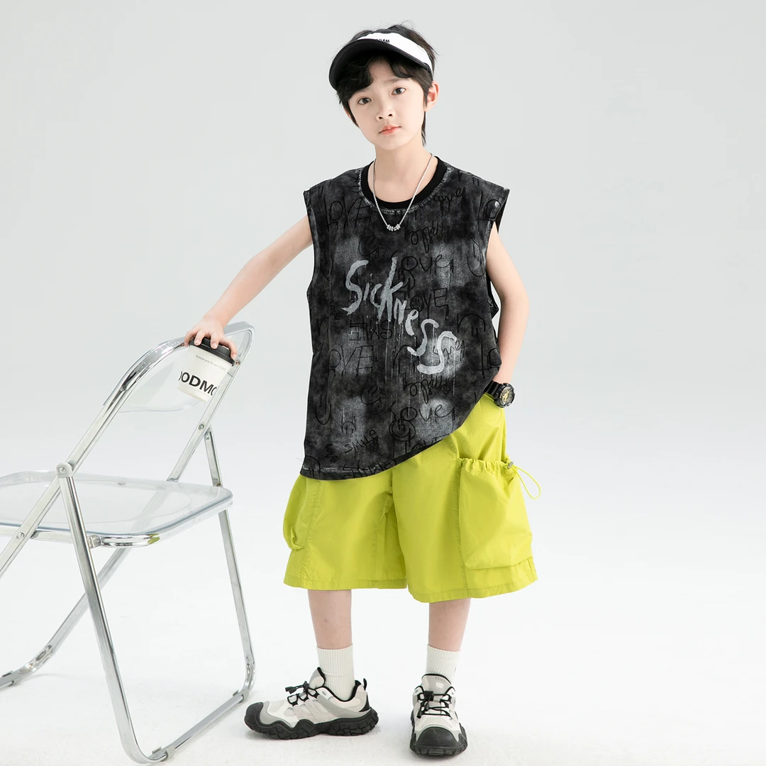 男童套装中大儿童夏装新款无袖背心网红套装【QSX-DR】B5354