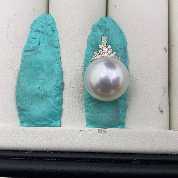 海水珍珠颈饰未镶嵌澳白炫彩光裸珠13mm