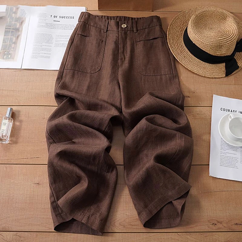 天丝亚麻裤子休闲直筒裤女2025年夏季新款高腰显瘦百搭凉感阔腿裤