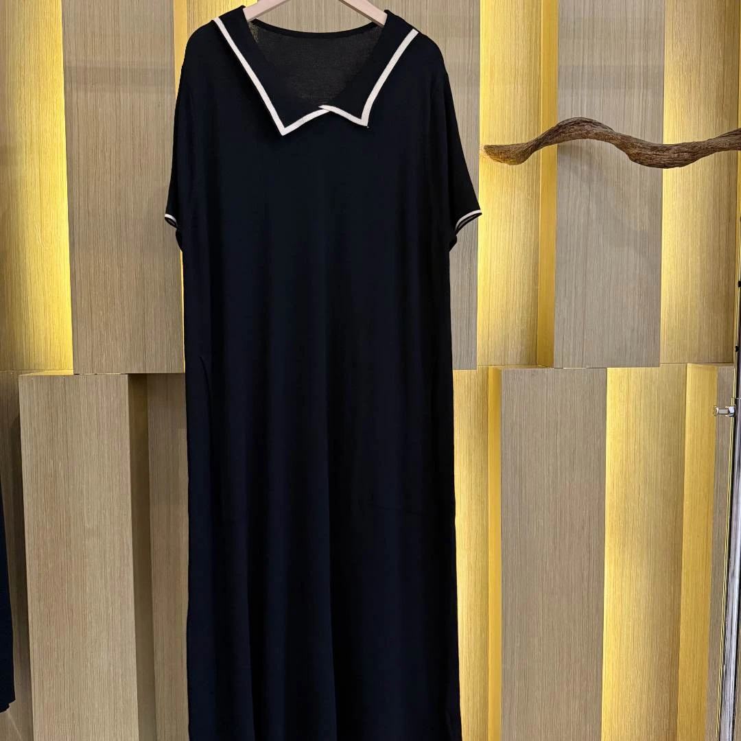 519(嘉一定制)韩版时尚气质款黑色交叉领连衣裙