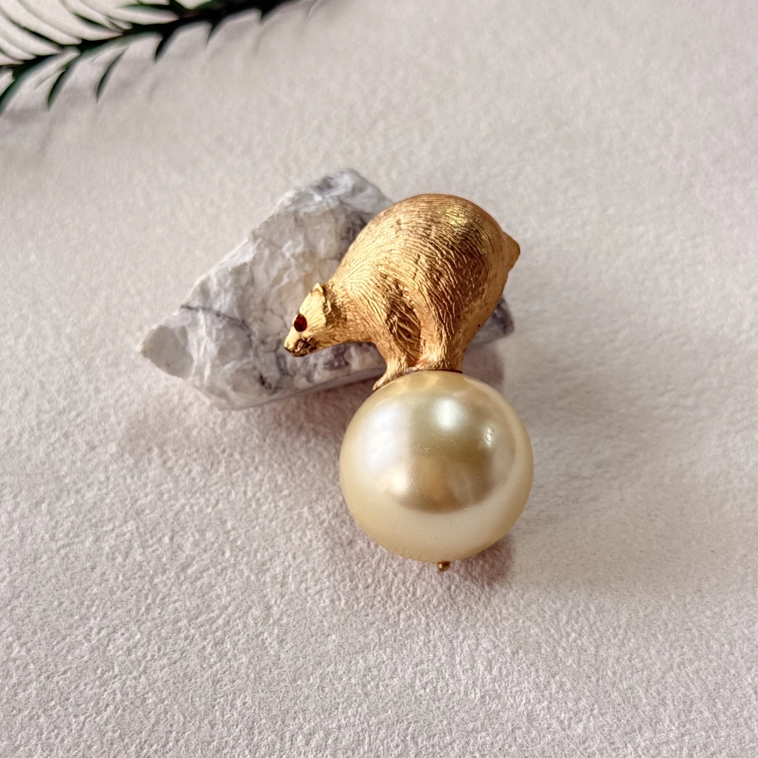 铜合金仿珍珠胸针 【六六中古】孤品复古北极熊胸针te6838