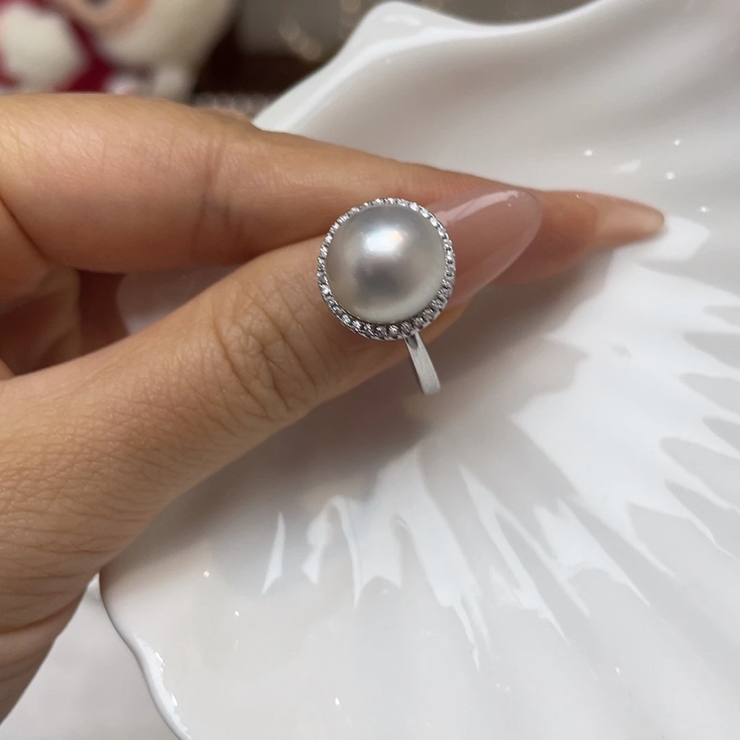 银S925镶嵌海水珍珠戒指