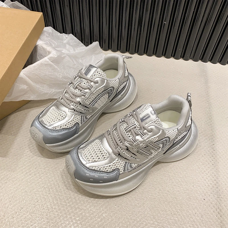 9908【新疆包邮】欧货厚底增高老爹鞋女新款网面透气休闲运动跑步鞋