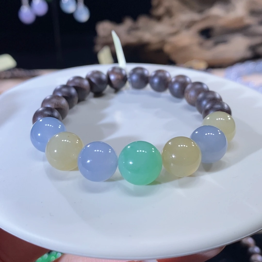 翡翠未镶嵌颈饰翡翠七彩深色珠手串10+mm