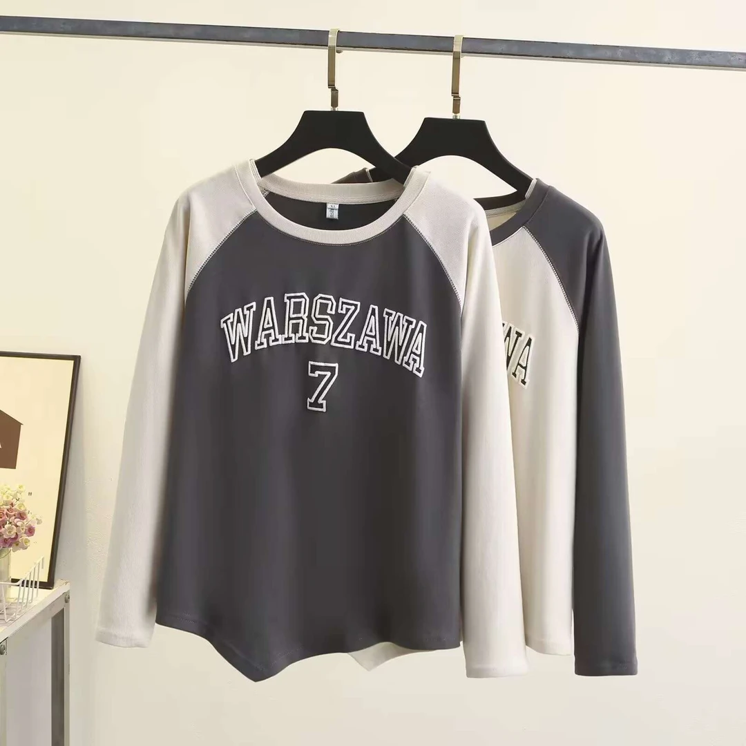 大码女装秋季复古插肩袖卫衣胖mm修身显瘦短款不规则长袖T恤卫衣