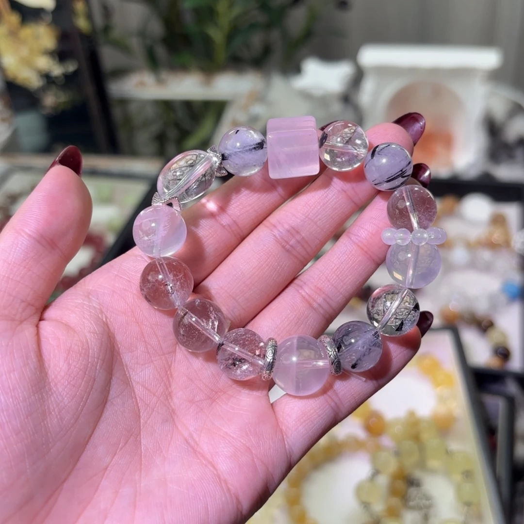 手链银S925镶嵌烟晶
