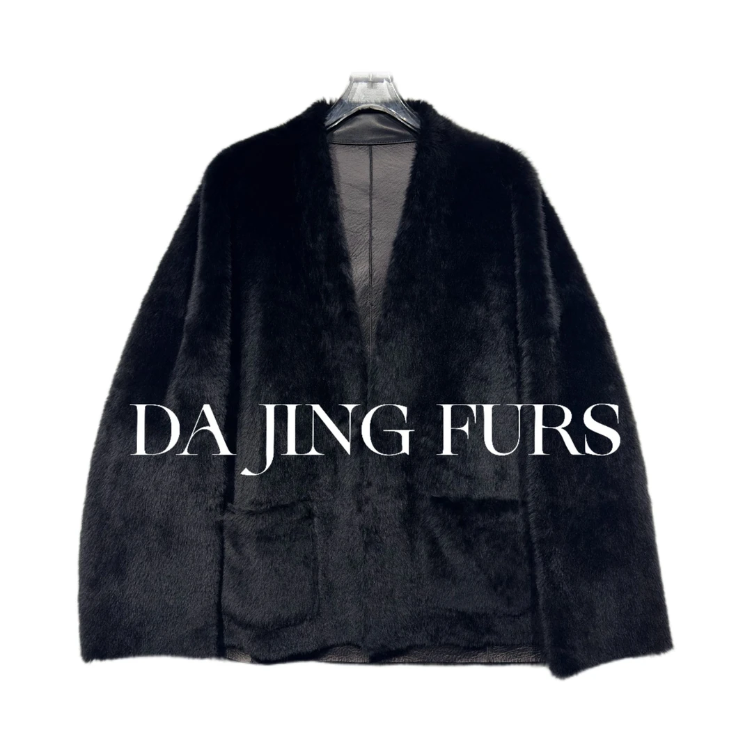 【大晶皮草】“雪窗映夜”原生态绵羊皮毛一体极简轻奢V领皮草外套782