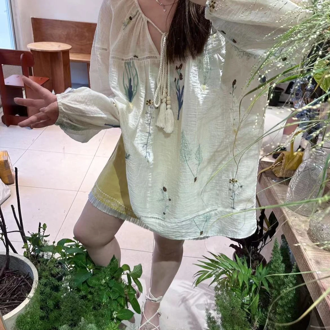 晶咕【元素上衣】波西米亚风流苏系带上衣夏季时尚气质提花