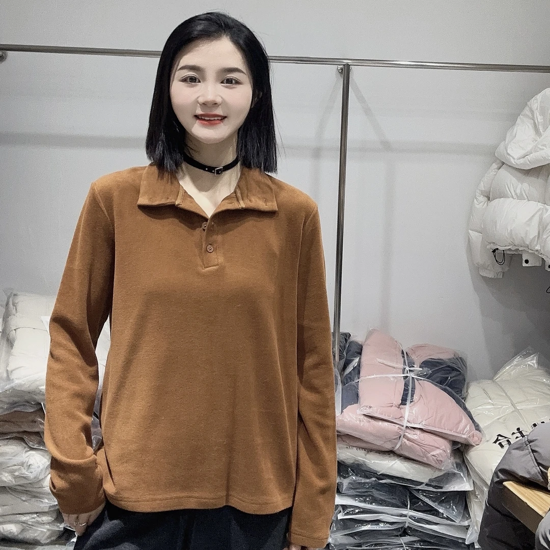 LMM 2266 加厚双面德绒冬季新款时尚保暖套头单排扣女士打底衫