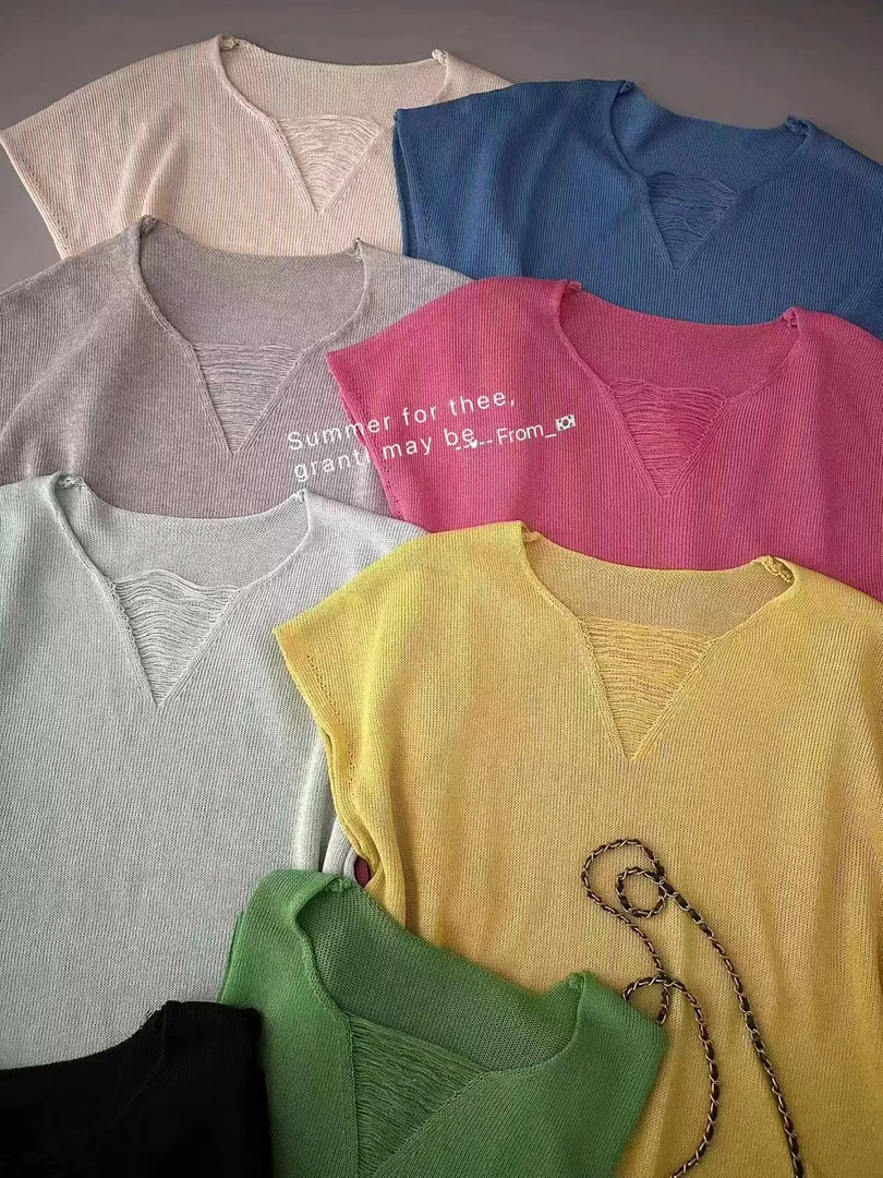 无袖胸口拉丝款上衣套头百搭时尚（754）